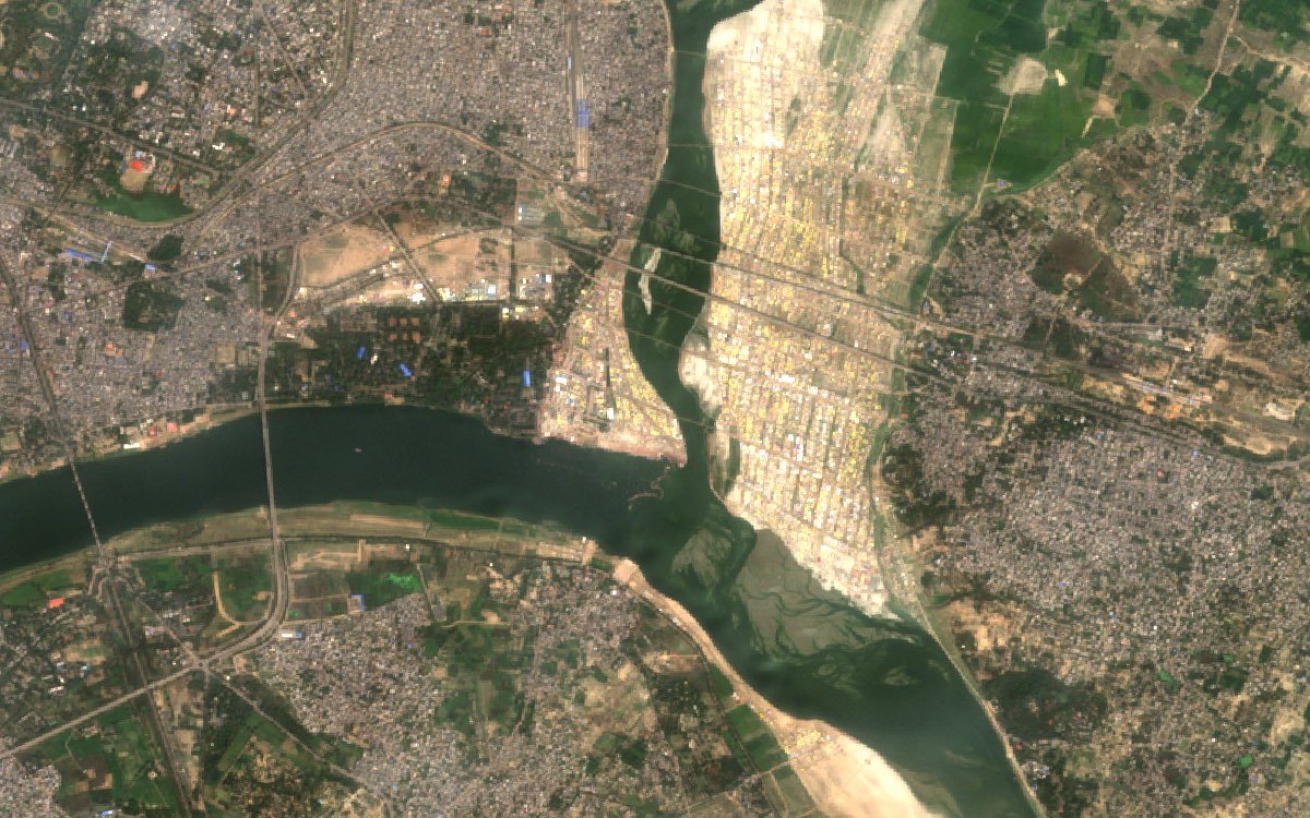 Satellite image of the same area, Magh Mela, 17 February 2024