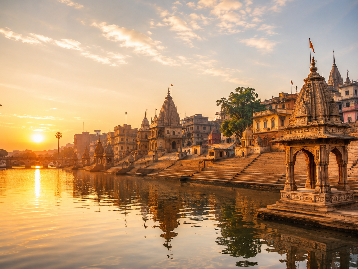 Ramkund Ghat in Nashik near the Godavari river during a calm morning