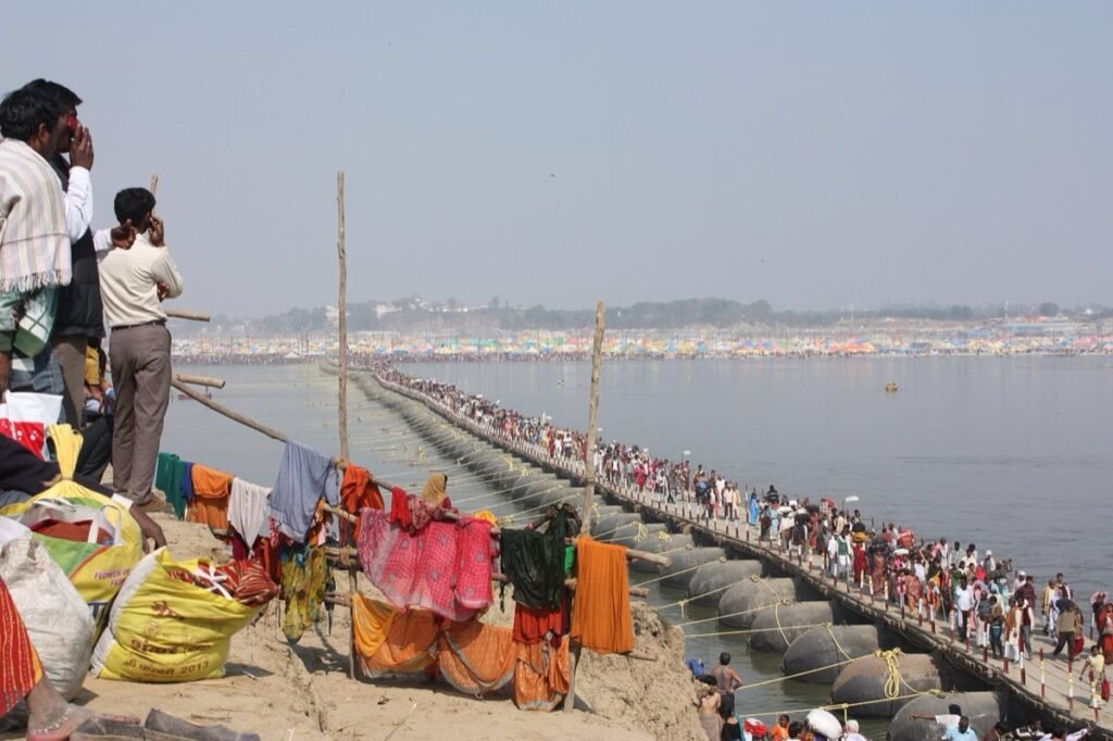 A pontoon bridge to the Kumbh camps, Prayagraj, 2013
