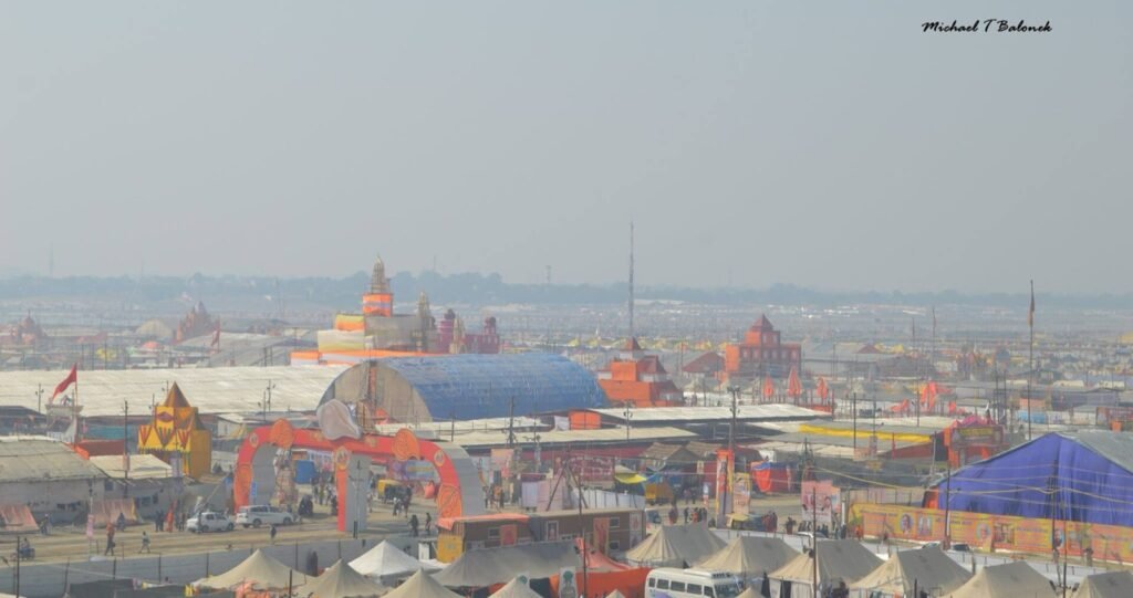 The Kumbh tent city at Prayagraj in 2019, seen from Shastri Bridge