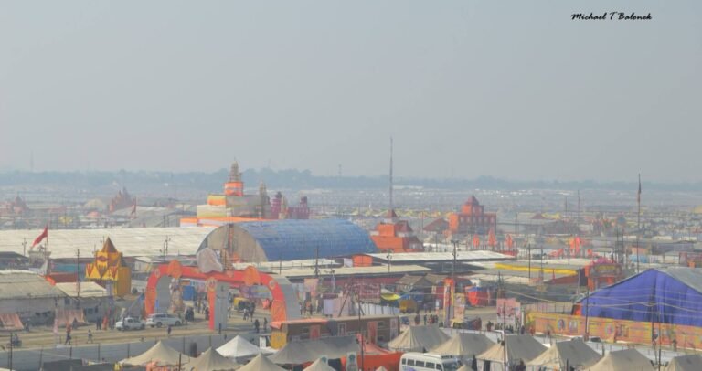The Kumbh tent city at Prayagraj in 2019, seen from Shastri Bridge