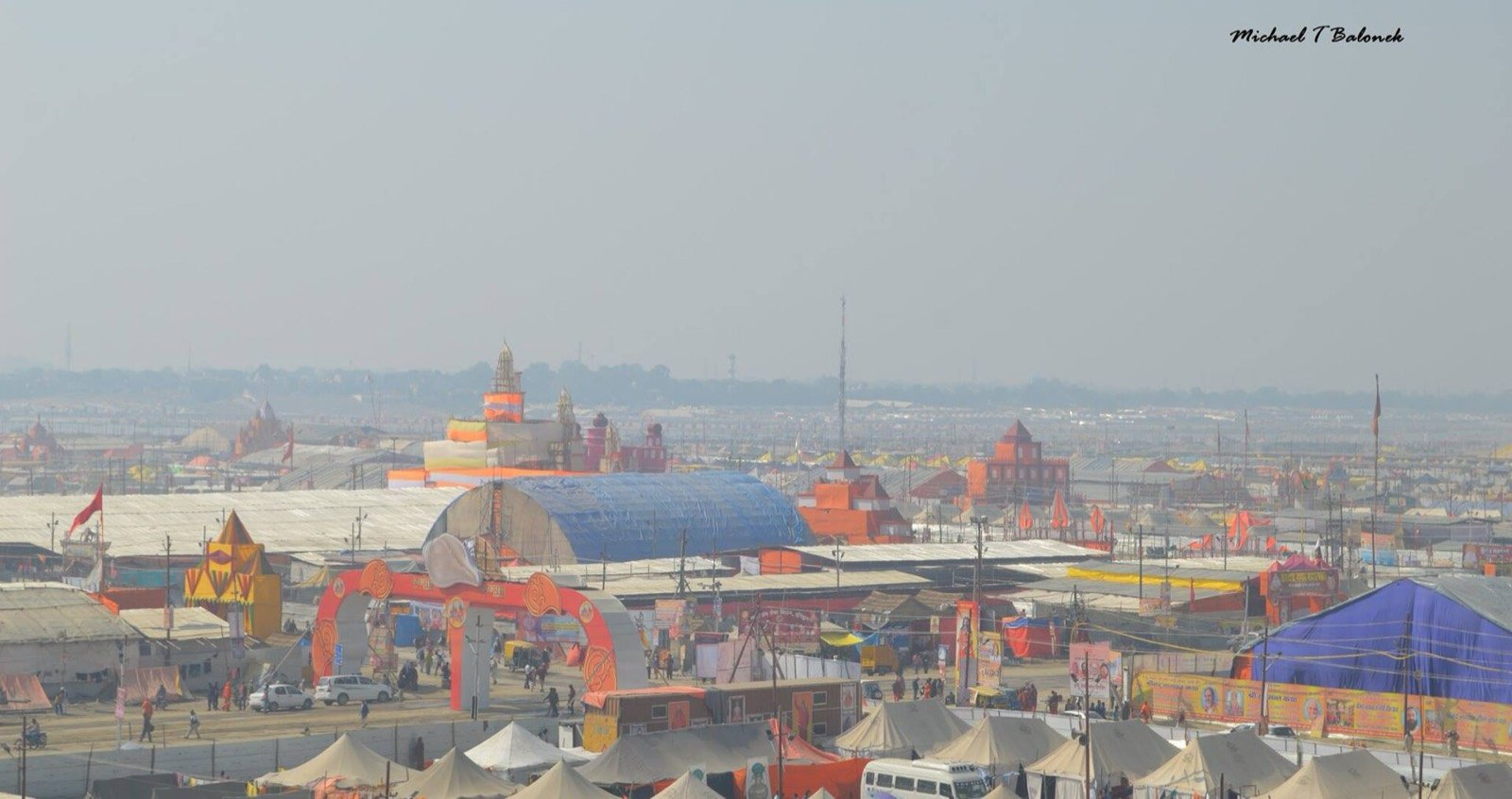 The Kumbh tent city at Prayagraj in 2019, seen from Shastri Bridge